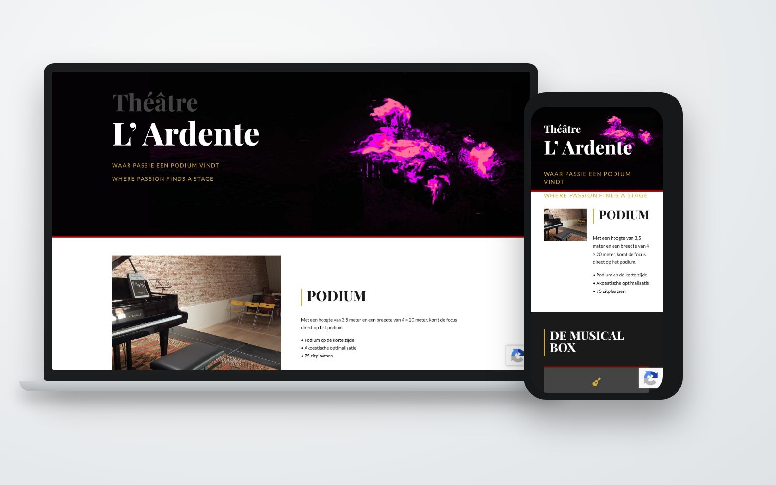 Theater L’Ardente op een laptop en een telefoon